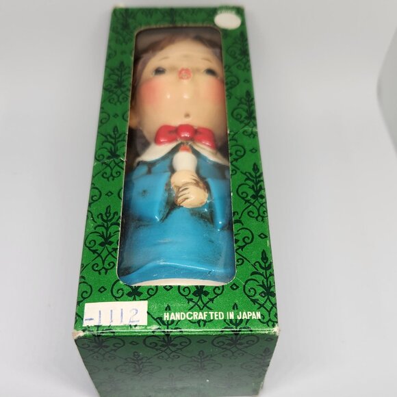 Vintage Christmas Chalk Ware Caroler Blue Smock Made in Japan New in Box - Picture 7 of 7